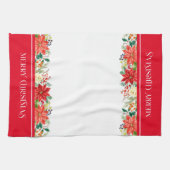 Frohe Weihnachtstypografie & Poinsettia Grenze Geschirrtuch (Horizontal)