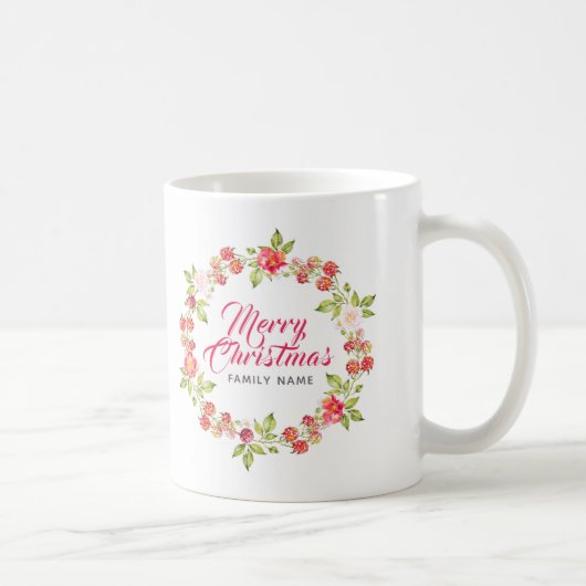 Frohe Weihnachtstypografie & Red Berries Wreath Kaffeetasse (Rechts)