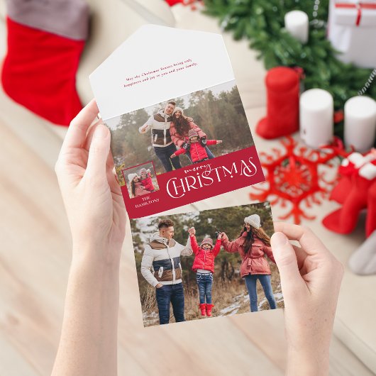 Frohe Weihnachtstypografie Red Multi-Foto All In One Einladung