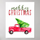 Frohe Weihnachtstypografie Red Truck Tree Festive Poster (Vorne)