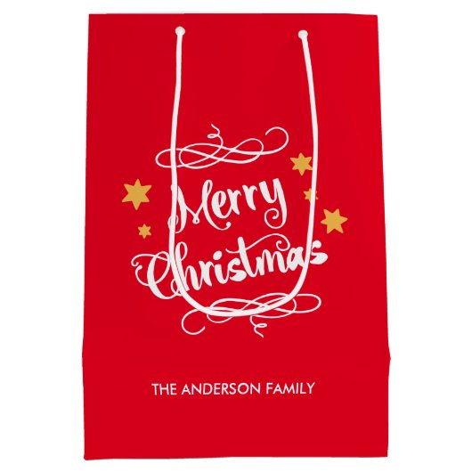 Frohe Weihnachtstypografie Red White Mittlere Geschenktüte (Rückseite)
