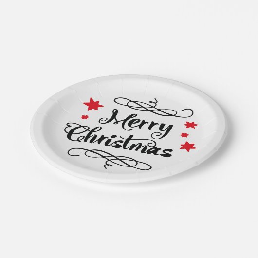 Frohe Weihnachtstypografie Red White Pappteller (Schrägansicht)