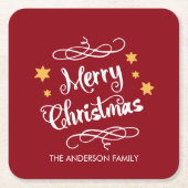 Frohe Weihnachtstypografie Red White Rechteckiger Pappuntersetzer (Vorderseite)