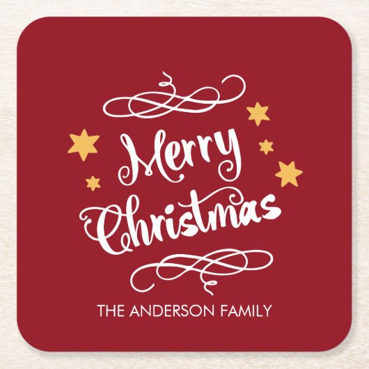 Frohe Weihnachtstypografie Red White Rechteckiger Pappuntersetzer (Vorderseite)