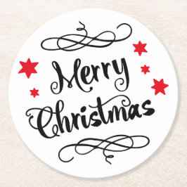 Frohe Weihnachtstypografie Red White Runder Pappuntersetzer