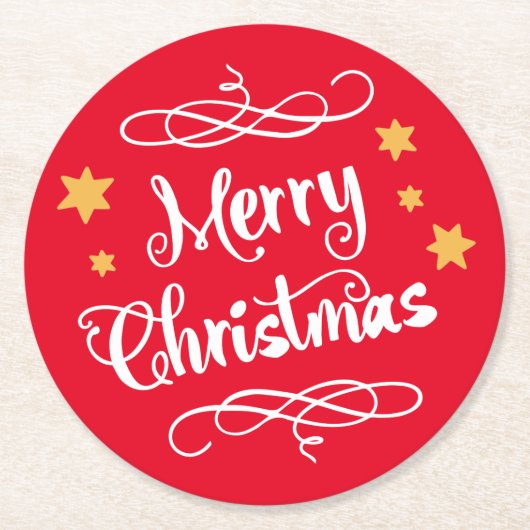 Frohe Weihnachtstypografie Red White Runder Pappuntersetzer (Vorderseite)