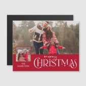 Frohe Weihnachtstypografie Red Zwei-Foto Magnetkarte (Vorne/Hinten)