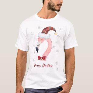 Frohe Weihnachtstypografie Santa Flamingo T-Shirt