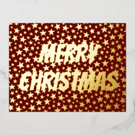 Frohe Weihnachtstypografie Stars burgund elegant Folien Feiertagspostkarte