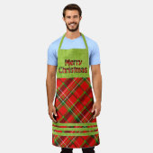 Frohe Weihnachtstypografie Tartan Red Green Karier Schürze (Getragen)