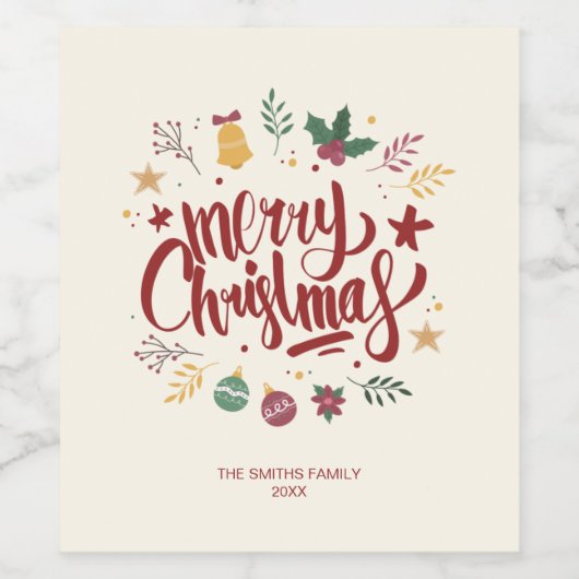 Frohe Weihnachtstypografie Text Weinetikett (Einzelnes Label)