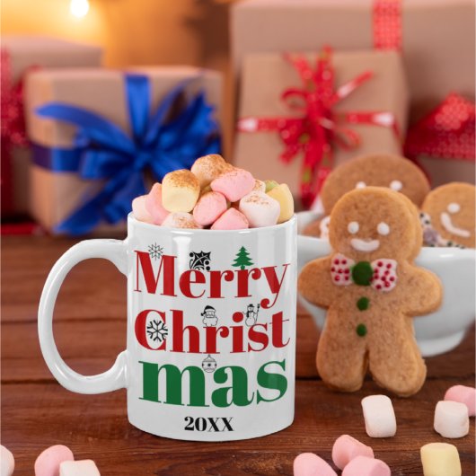 Frohe Weihnachtstypografie und Vintage Elemente Kaffeetasse
