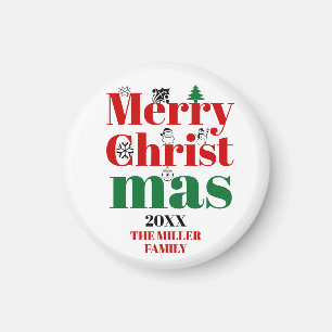 Frohe Weihnachtstypografie und Vintage Elemente Magnet