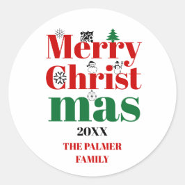 Frohe Weihnachtstypografie und Vintage Elemente Runder Aufkleber