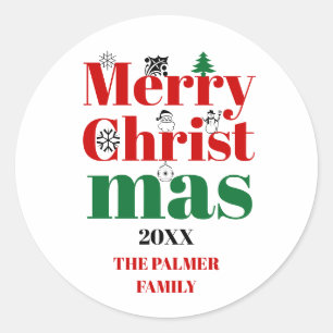 Frohe Weihnachtstypografie und Vintage Elemente Runder Aufkleber