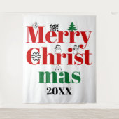 Frohe Weihnachtstypografie und Vintage Elemente Wandteppich (Vorderseite)