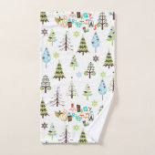 Frohe Weihnachtstypografie und Weihnachtsbaumen Badhandtuch Set (Handtuch)