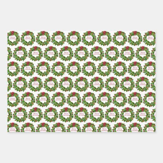 Frohe Weihnachtstypografie Wreath Red Green Geschenkpapier Set (Vorderseite 3)