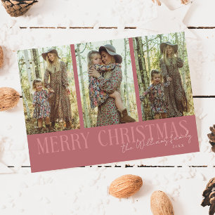 Frohe Weihnachtsunterschrift Multi Foto Rosa Feiertagskarte