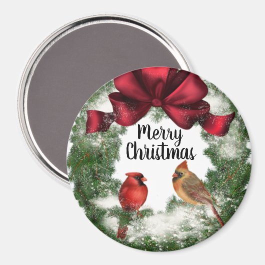 Frohe Weihnachtsvögel in Wreath Vintag Magnet (Vorderseite/Rückseite)