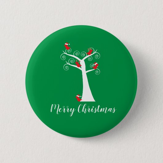 Frohe Weihnachtsvögel Rot in einem Baum personalis Button (Vorderseite)