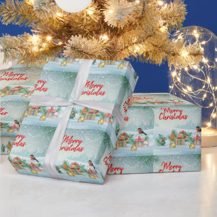 Frohe Weihnachtsvögel und Geschenke Geschenkpapier