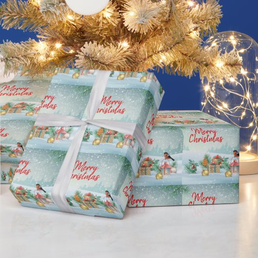 Frohe Weihnachtsvögel und Geschenke Geschenkpapier (Feiertage)
