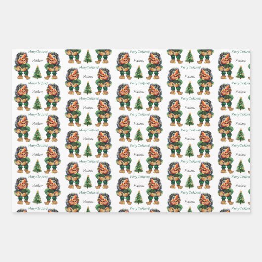 Frohe Weihnachtswache und Baumfreude Geschenkpapier Set (Vorderseite)