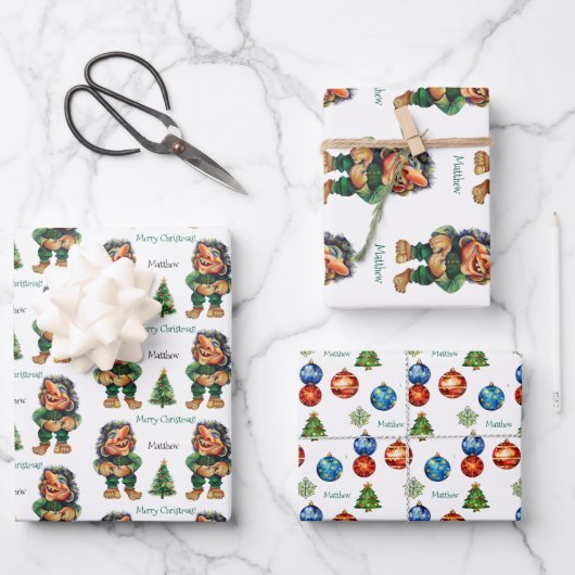 Frohe Weihnachtswache und Baumfreude Geschenkpapier Set (Vorderseite)