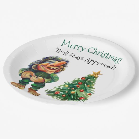 Frohe Weihnachtswache und Baumfreude Pappteller (Schrägansicht)