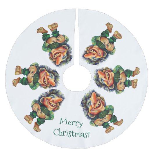 Frohe Weihnachtswache und Baumfreude Polyester Weihnachtsbaumdecke (Vorderseite)