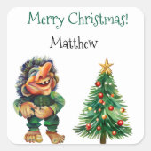 Frohe Weihnachtswache und Baumfreude Quadratischer Aufkleber (Vorderseite)