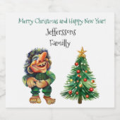 Frohe Weihnachtswache und Baumfreude Schaumweinetikett (Einzelnes Label)