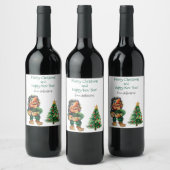 Frohe Weihnachtswache und Baumfreude Weinetikett (Flaschen)