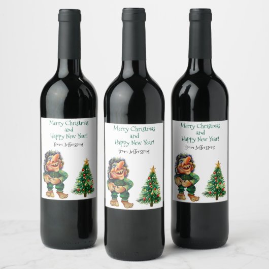 Frohe Weihnachtswache und Baumfreude Weinetikett (Flaschen)