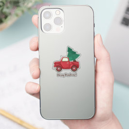 Frohe Weihnachtswagen mit Pelzbaum Aufkleber