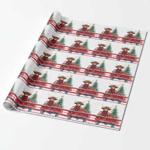 Frohe Weihnachtswagen mit Weihnachtsbaum Geschenkpapier