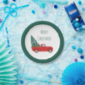 Frohe Weihnachtswagen mit Weihnachtsbaum rot Pappteller (Party)