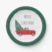 Frohe Weihnachtswagen mit Weihnachtsbaum rot Pappteller (Vorderseite)