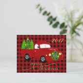 Frohe Weihnachtswagen & Tree Karierte Postkarte (Stehend Vorderseite)