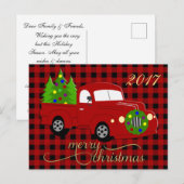 Frohe Weihnachtswagen & Tree Karierte Postkarte (Vorne/Hinten)