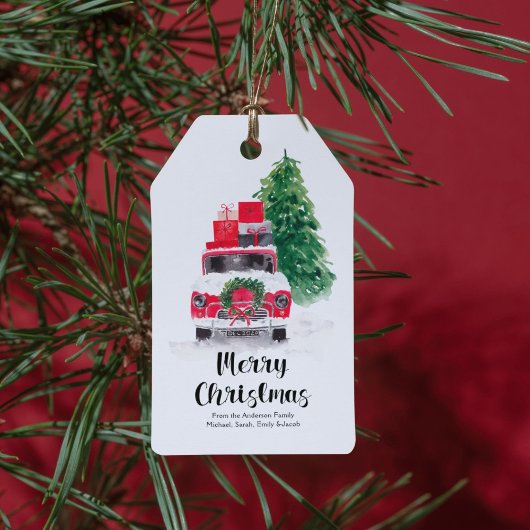 Frohe Weihnachtswagen und Baum-Weihnachtsgeschenk- Geschenkanhänger