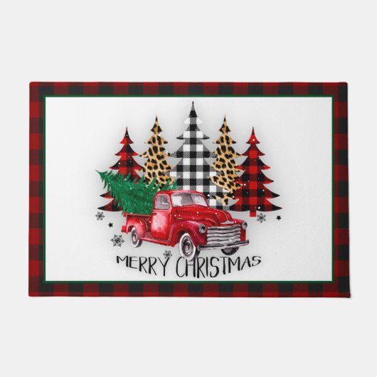 Frohe Weihnachtswagen und Bäume Fußmatte (Vorderseite)