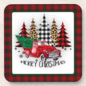 Frohe Weihnachtswagen und Bäume Getränkeuntersetzer (Vorderseite)