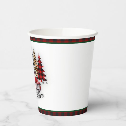 Frohe Weihnachtswagen und Bäume Pappbecher (Links)