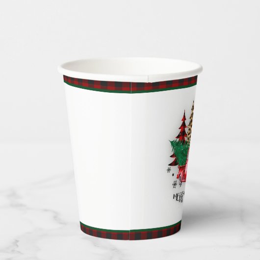 Frohe Weihnachtswagen und Bäume Pappbecher (Rechts)