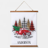 Frohe Weihnachtswagen und Bäume personalisiert Wandteppich Mit Holzrahmen (Vorderseite)