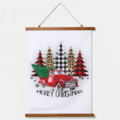 Frohe Weihnachtswagen und Bäume Wandteppich Mit Holzrahmen (Vorderseite)