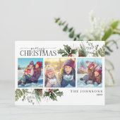 Frohe Weihnachtswälder Berry Pinecone Foto Feiertagskarte (Stehend Vorderseite)