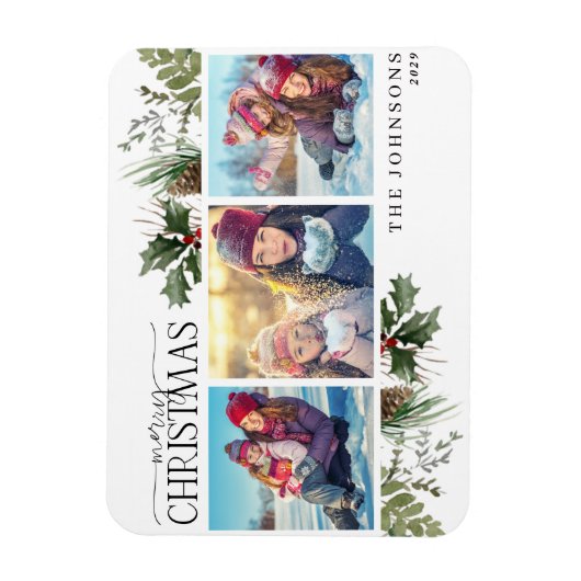 Frohe Weihnachtswälder Berry Pinecone Foto Magnet (Vertikal)